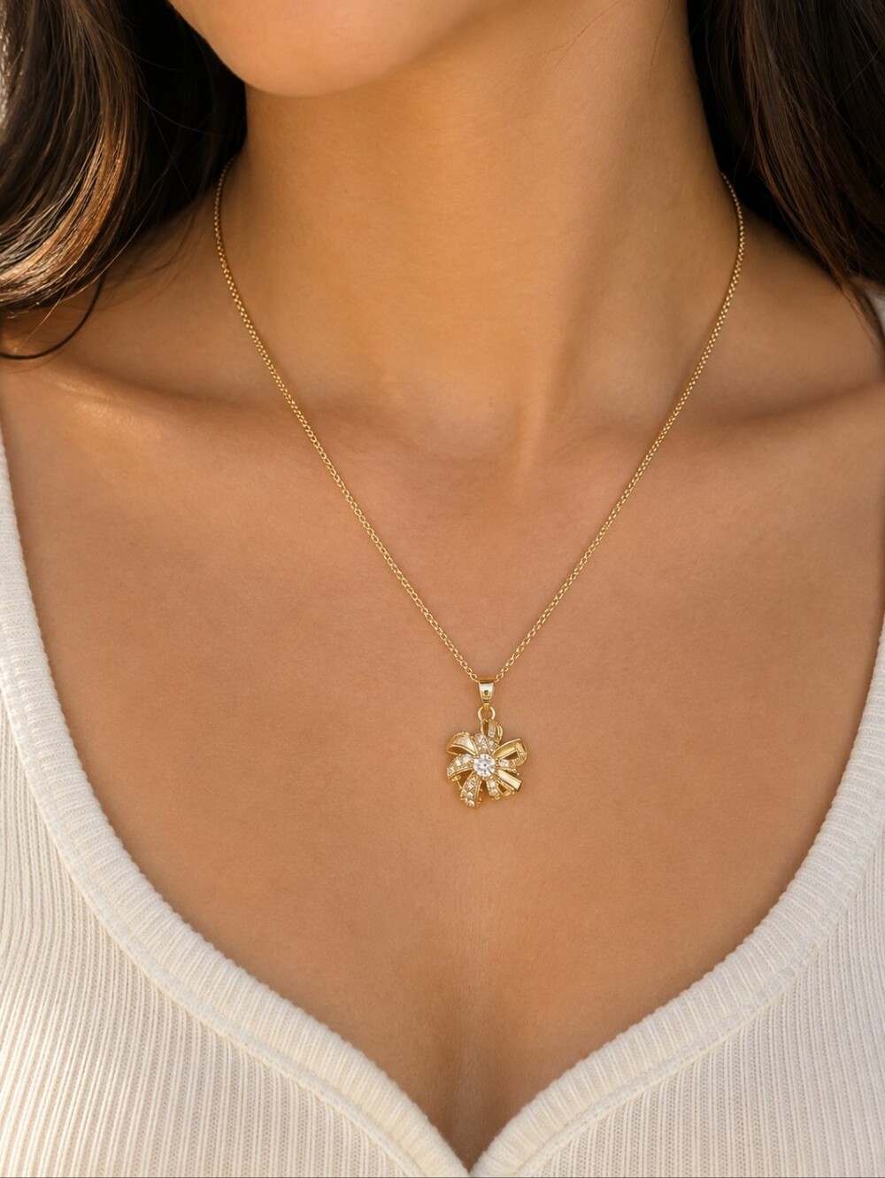 Gold Fidget Spinner Flower Necklace | 18" Hypoallergenic Water Resistant Pendant